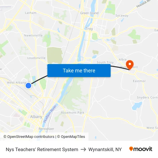 Nys Teachers' Retirement System to Wynantskill, NY map