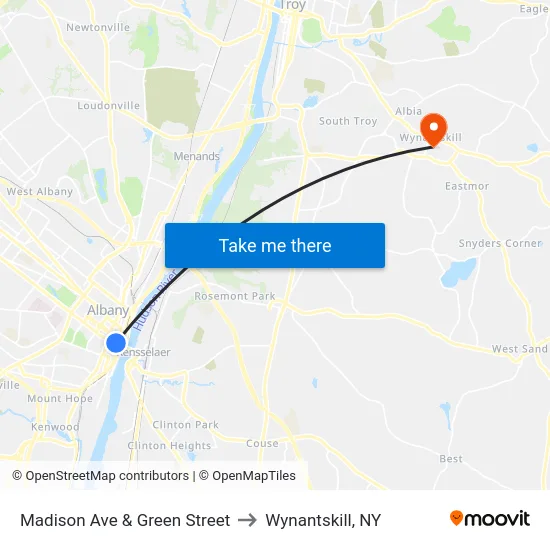 Madison Ave & Green Street to Wynantskill, NY map
