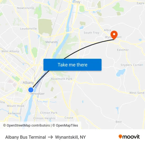 Albany Bus Terminal to Wynantskill, NY map