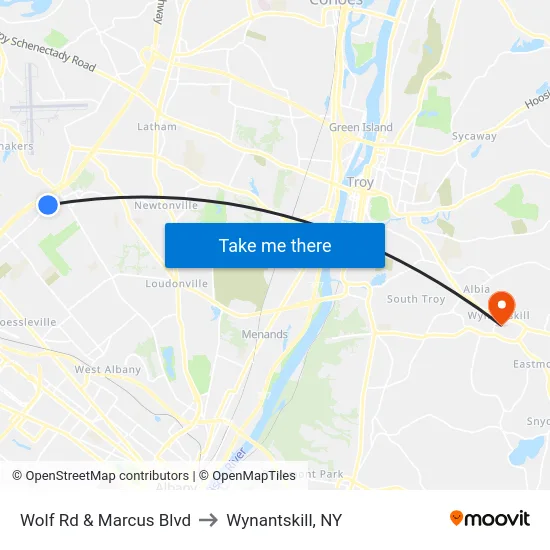 Wolf Rd & Marcus Blvd to Wynantskill, NY map