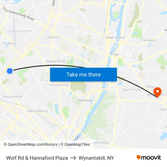 Wolf Rd & Hannaford Plaza to Wynantskill, NY map