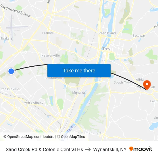 Sand Creek Rd & Colonie Central Hs to Wynantskill, NY map