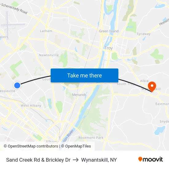 Sand Creek Rd & Brickley Dr to Wynantskill, NY map