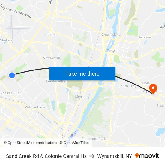 Sand Creek Rd & Colonie Central Hs to Wynantskill, NY map