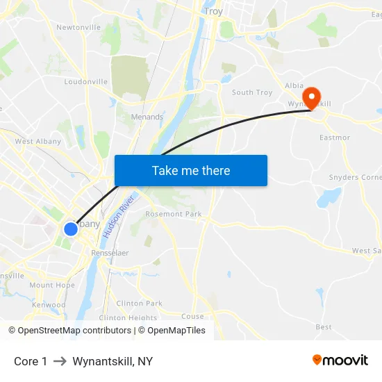 Core 1 to Wynantskill, NY map