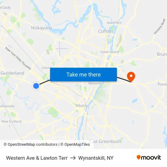 Western Ave & Lawton Terr to Wynantskill, NY map