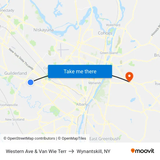 Western Ave & Van Wie Terr to Wynantskill, NY map
