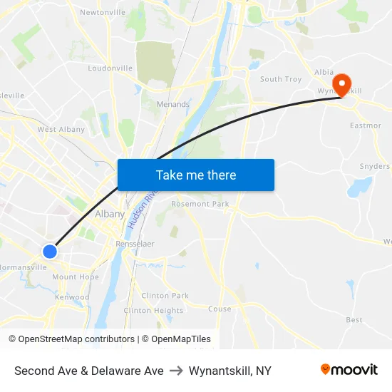 Second Ave & Delaware Ave to Wynantskill, NY map