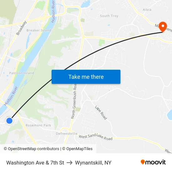 Washington Ave & 7th St to Wynantskill, NY map