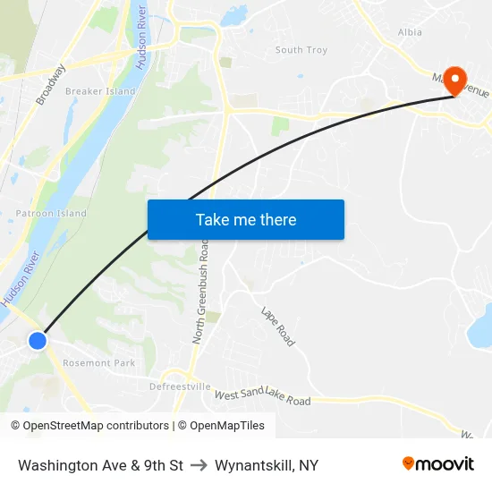 Washington Ave & 9th St to Wynantskill, NY map