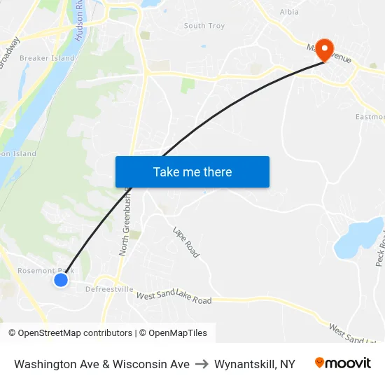 Washington Ave & Wisconsin Ave to Wynantskill, NY map