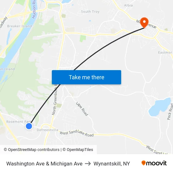 Washington Ave & Michigan Ave to Wynantskill, NY map