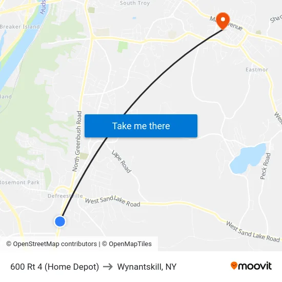 600 Rt 4 (Home Depot) to Wynantskill, NY map