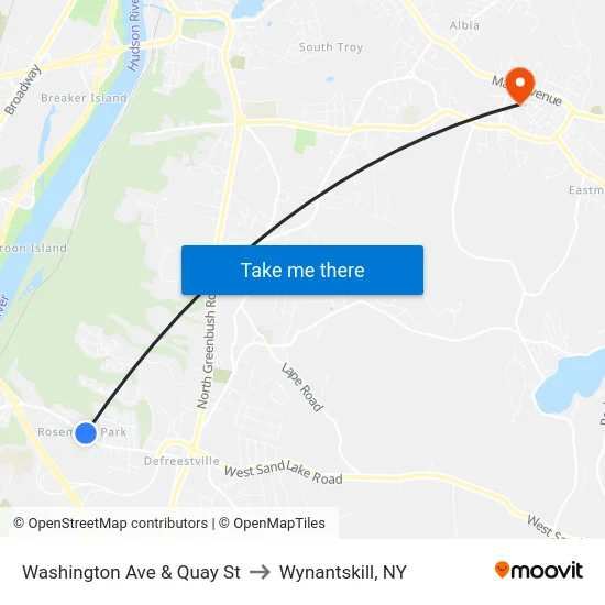 Washington Ave & Quay St to Wynantskill, NY map