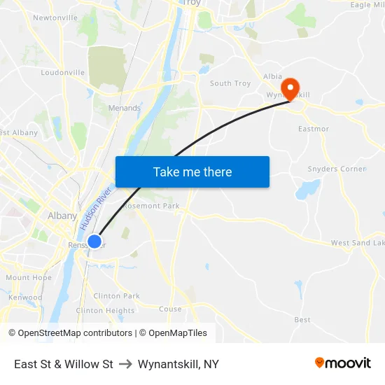 East St & Willow St to Wynantskill, NY map