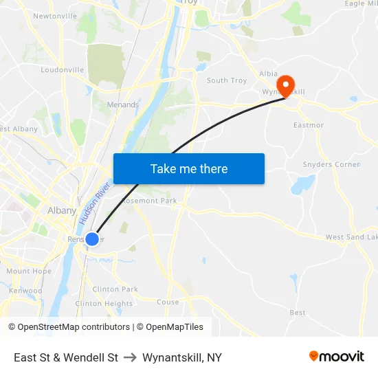 East St & Wendell St to Wynantskill, NY map