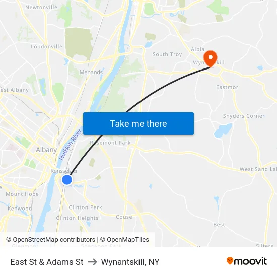 East St & Adams St to Wynantskill, NY map
