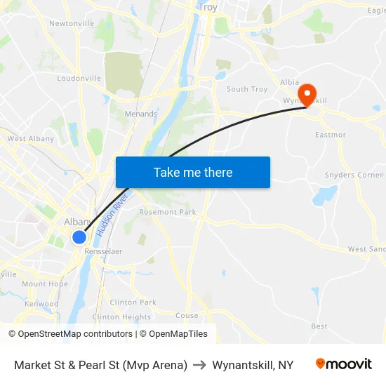 Market St & Pearl St (Mvp Arena) to Wynantskill, NY map
