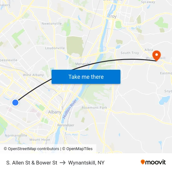 S. Allen St & Bower St to Wynantskill, NY map