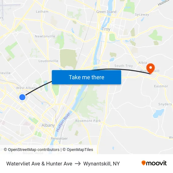Watervliet Ave & Hunter Ave to Wynantskill, NY map