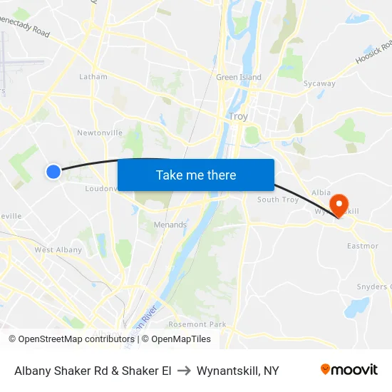 Albany Shaker Rd & Shaker El to Wynantskill, NY map