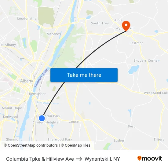 Columbia Tpke & Hillview Ave to Wynantskill, NY map
