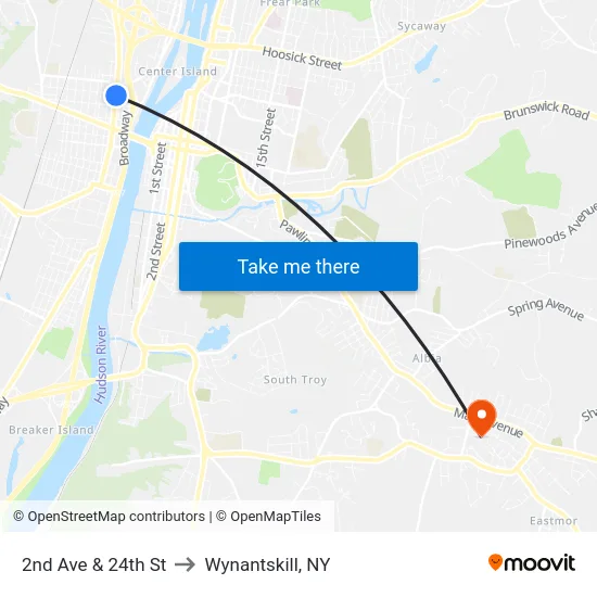 2nd Ave & 24th St to Wynantskill, NY map
