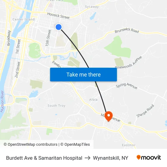 Burdett Ave & Samaritan Hospital to Wynantskill, NY map