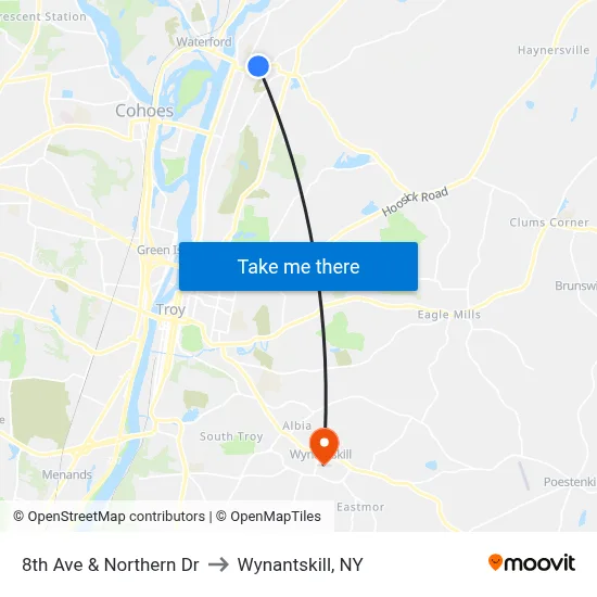 8th Ave & Northern Dr to Wynantskill, NY map