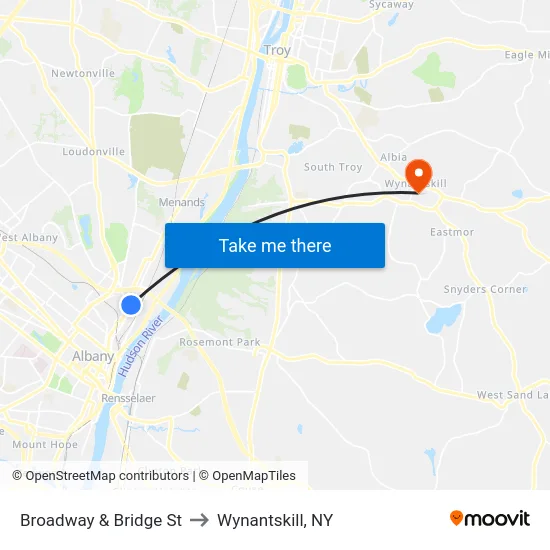 Broadway & Bridge St to Wynantskill, NY map