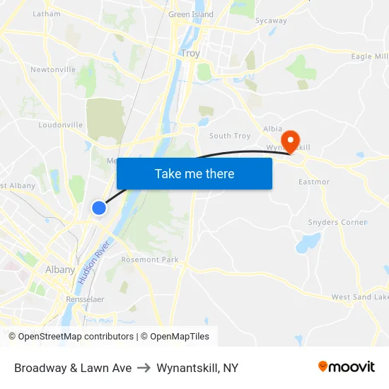 Broadway & Lawn Ave to Wynantskill, NY map