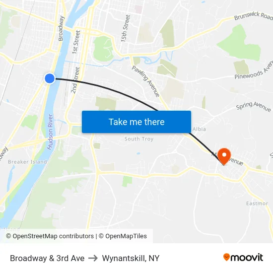 Broadway & 3rd Ave to Wynantskill, NY map
