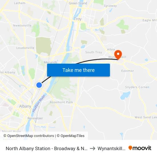 North Albany Station - Broadway & N. 2nd St to Wynantskill, NY map