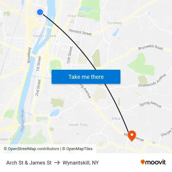 Arch St & James St to Wynantskill, NY map