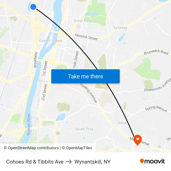 Cohoes Rd & Tibbits Ave to Wynantskill, NY map