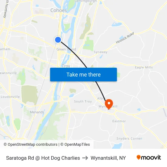 Saratoga Rd @ Hot Dog Charlies to Wynantskill, NY map