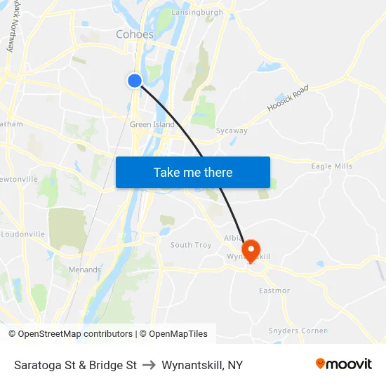 Saratoga St & Bridge St to Wynantskill, NY map