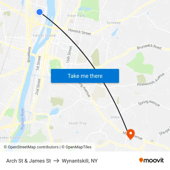 Arch St & James St to Wynantskill, NY map