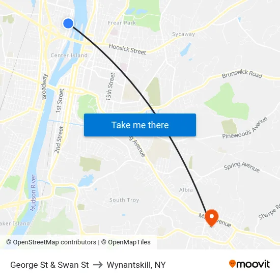 George St & Swan St to Wynantskill, NY map