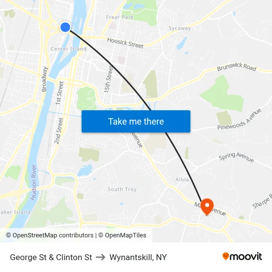 George St & Clinton St to Wynantskill, NY map