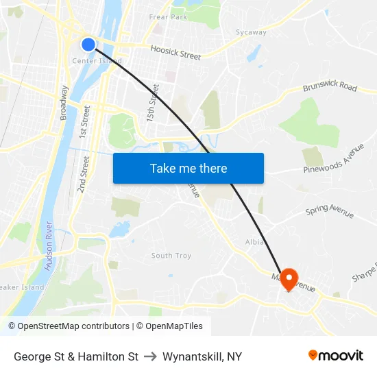 George St & Hamilton St to Wynantskill, NY map
