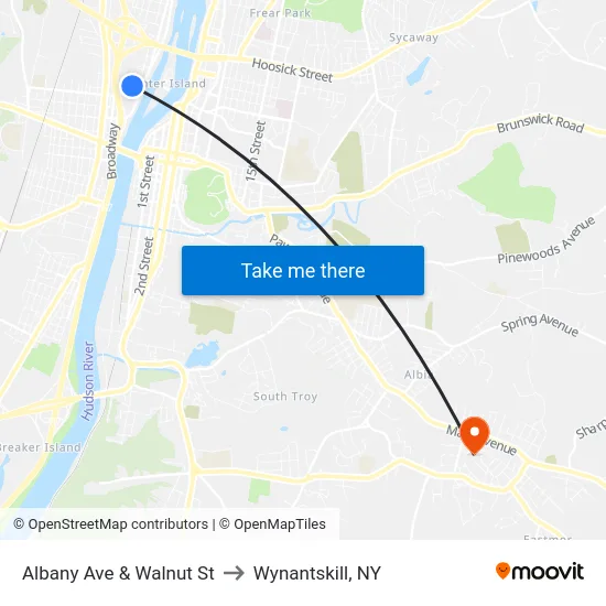 Albany Ave & Walnut St to Wynantskill, NY map