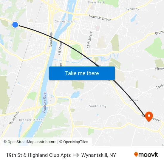 19th St & Highland Club Apts to Wynantskill, NY map