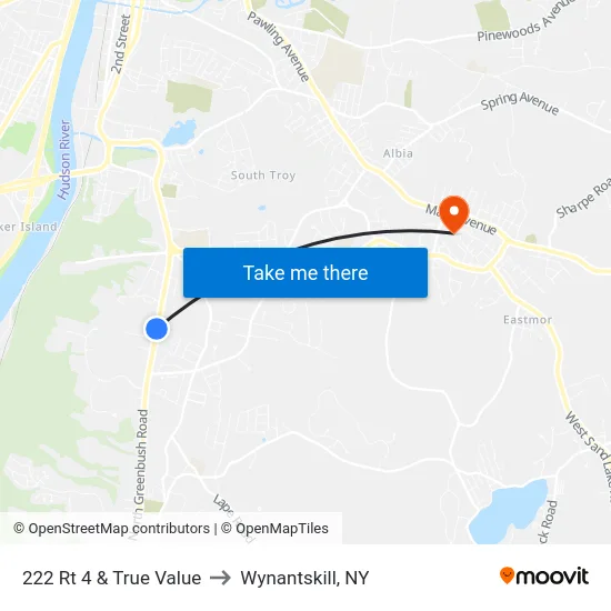 222 Rt 4 & True Value to Wynantskill, NY map