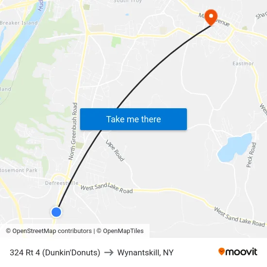 324 Rt 4 (Dunkin'Donuts) to Wynantskill, NY map