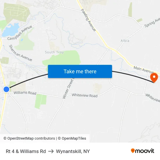 Rt 4 & Williams Rd to Wynantskill, NY map