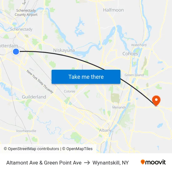 Altamont Ave & Green Point Ave to Wynantskill, NY map