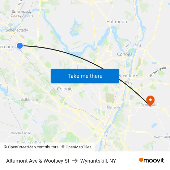 Altamont Ave & Woolsey St to Wynantskill, NY map