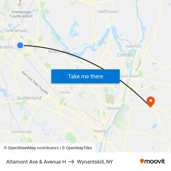 Altamont Ave & Avenue H to Wynantskill, NY map