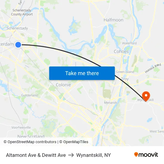 Altamont Ave & Dewitt Ave to Wynantskill, NY map
